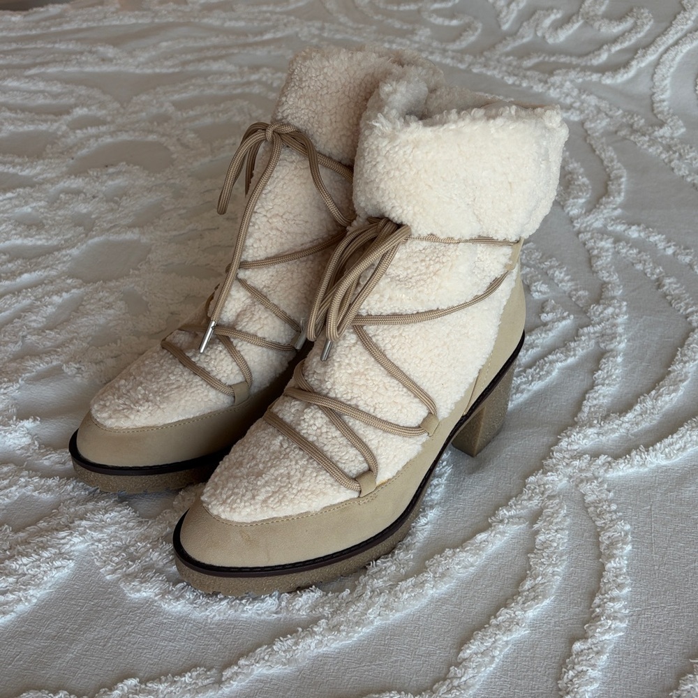 NWT MIA Faux-Shearling Block Heel Ankle Boots sz 9M - Picture 3 of 8